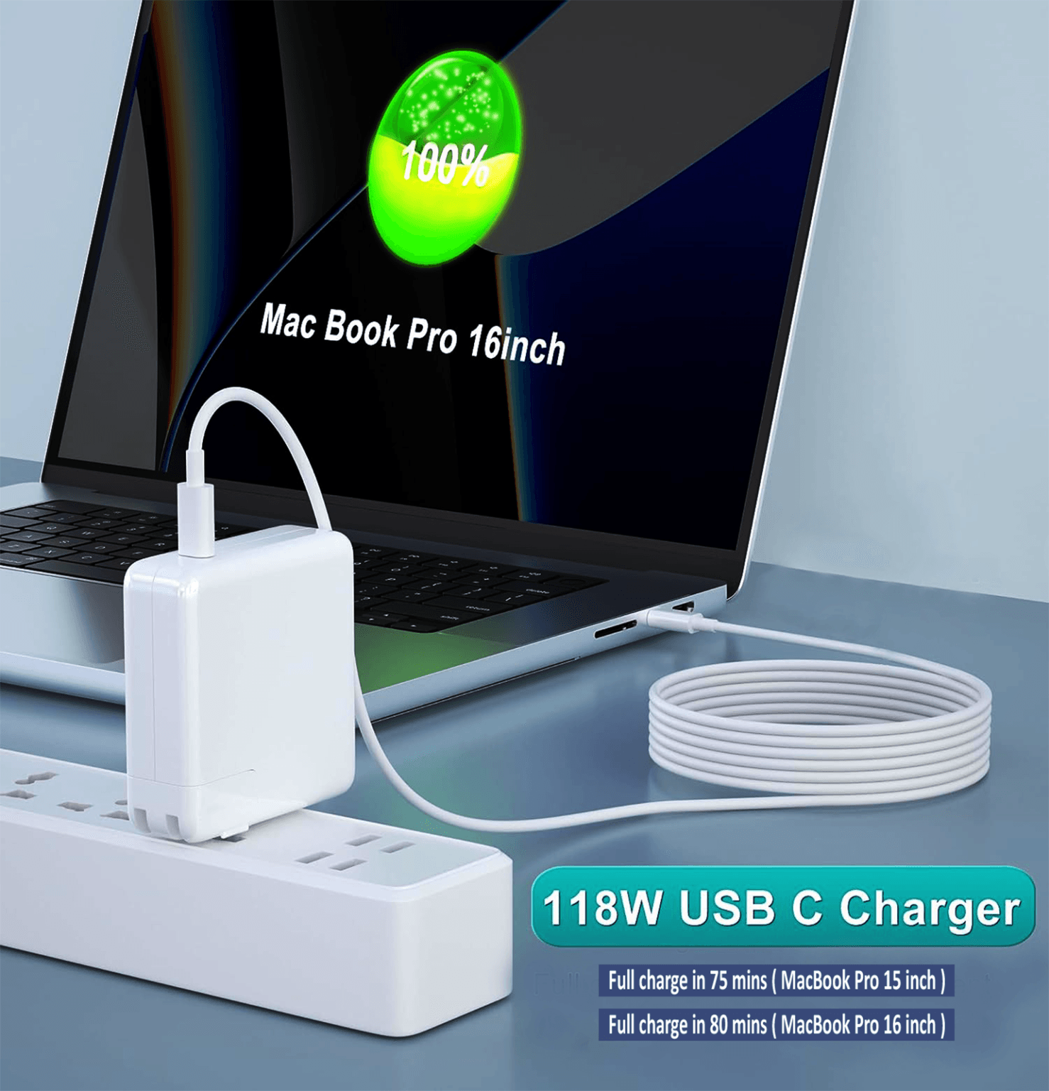 Fast MacBook Charger – 140W Fast Charger with USB C - without Charging Cable