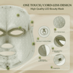 7 Colors LED Face Mask Light Therapy Controlled with Touch Button - Red Light Therapy Mask for Face, Blue Facial Mask Skincare at Home – Skin Rejuvenation Photon Mask - Cordless and Rechargeable - Portable – Pearl White - Warehouse in United States - Image 3