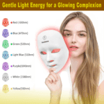 7 Colors LED Face Mask Light Therapy Controlled with Touch Button - Red Light Therapy Mask for Face, Blue Facial Mask Skincare at Home – Skin Rejuvenation Photon Mask - Cordless and Rechargeable - Portable – Pearl White - Warehouse in United States - Image 2