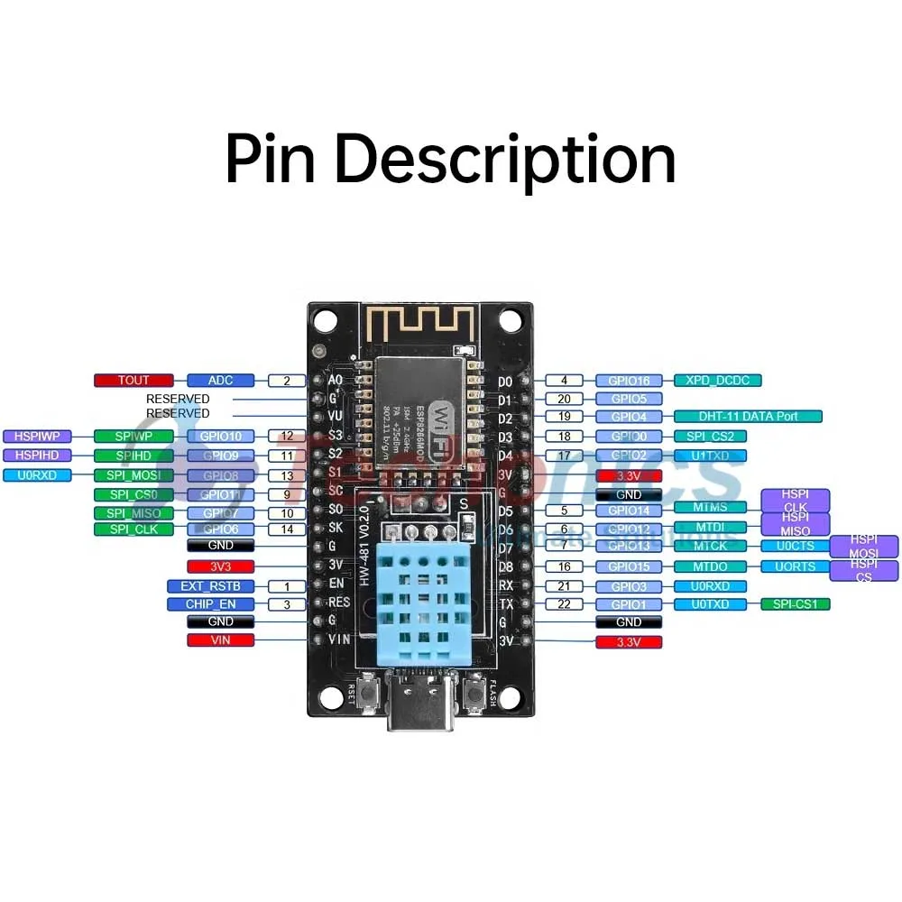ESP8266 DHT11CH340 Development Board with built-in DHT-11 Temperature Humidity Sensor, CH340 Driver, ESP-12 WiFi Wireless Module