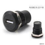 USB 2.0 Female Panel Mount Socket (22mm Threaded Bulkhead Extension Jack) - AUSB2.0-22-Y-B